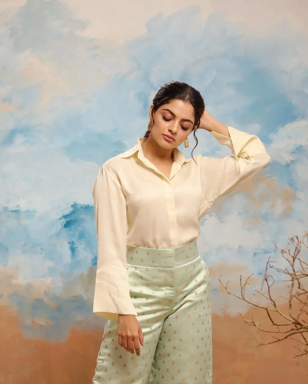 Nikhila Vimal Stills in White Shirt Green Pant